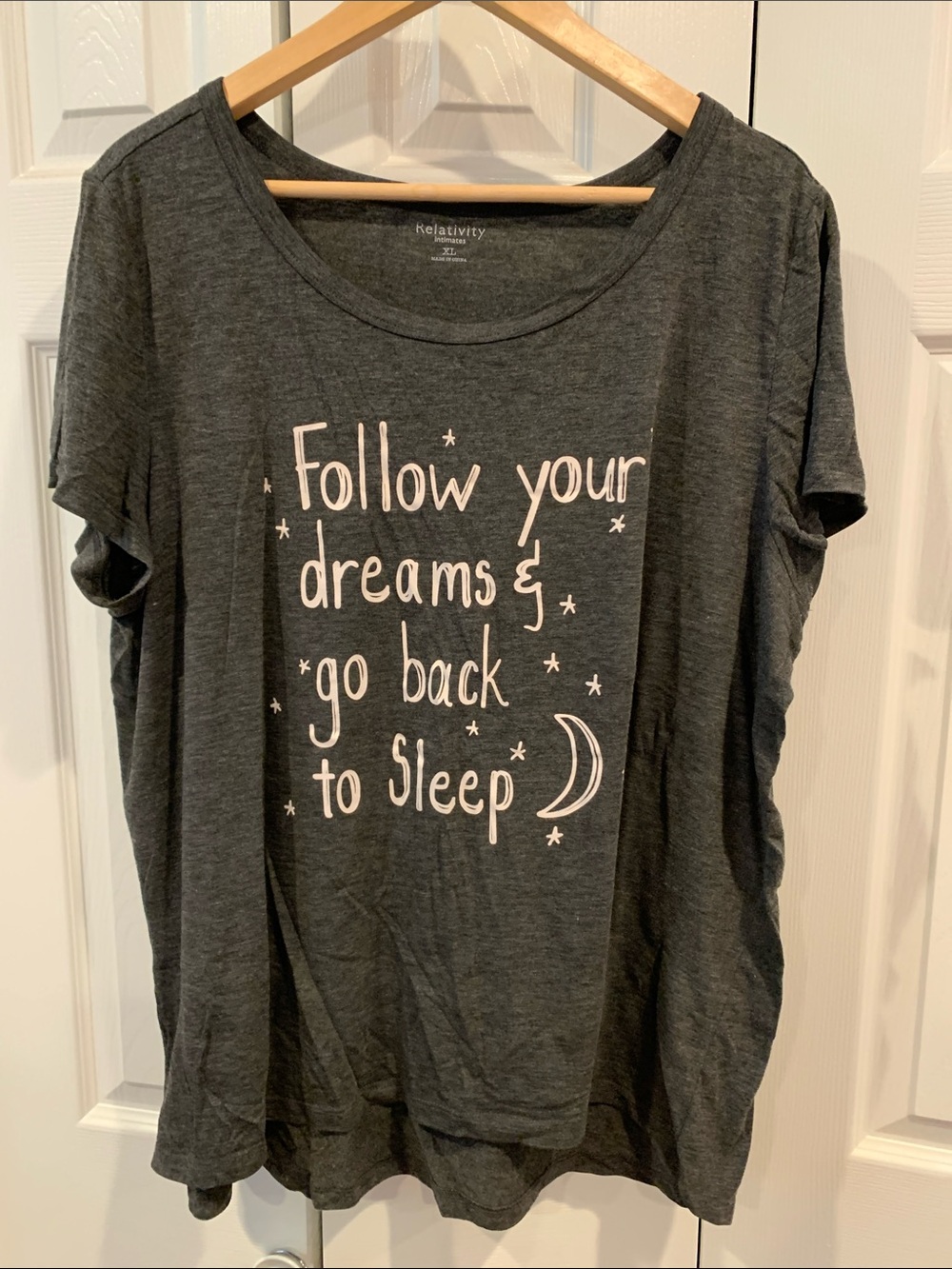 Relativity Charcoal Tee with Light Pink Sleep Graphic